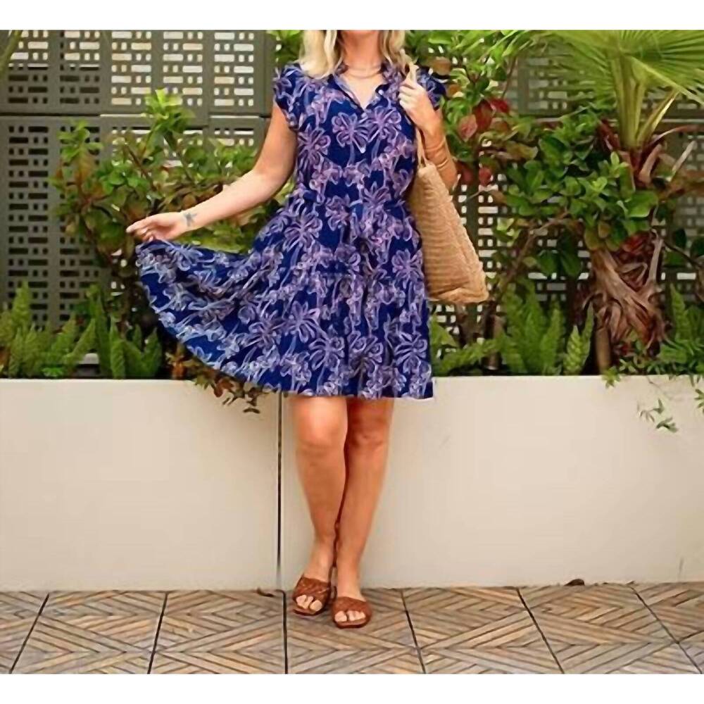 NEW LA MER LUXE women's cassie palm dress in navy